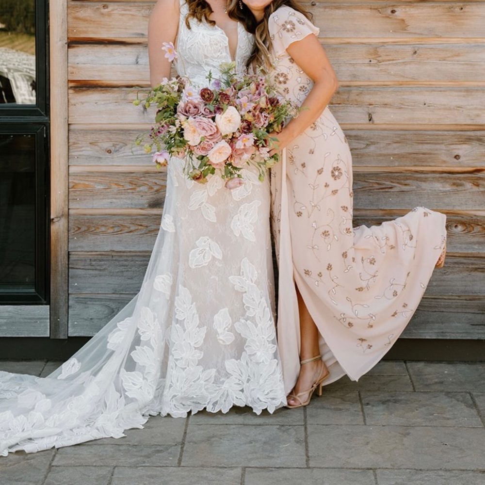 BHLDN beaded cream wrap dress size 0